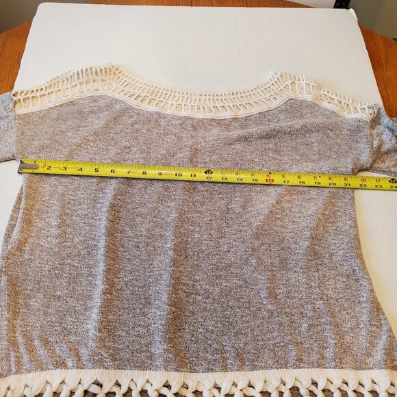 Entro Fringe High Low Hem Open Weave Pullover Long Sleeve Blouse Small - Picture 15 of 16